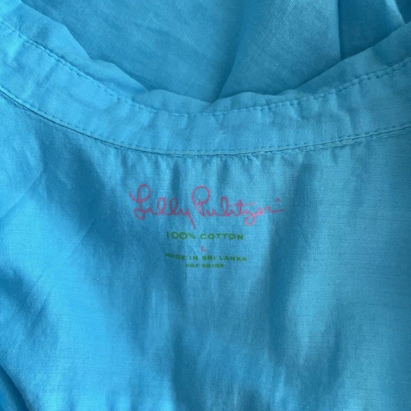 Lilly Pulitzer Size L Shirt Anna Maria Turquoise Long Sleeve Button Front Cotton - Picture 5 of 7